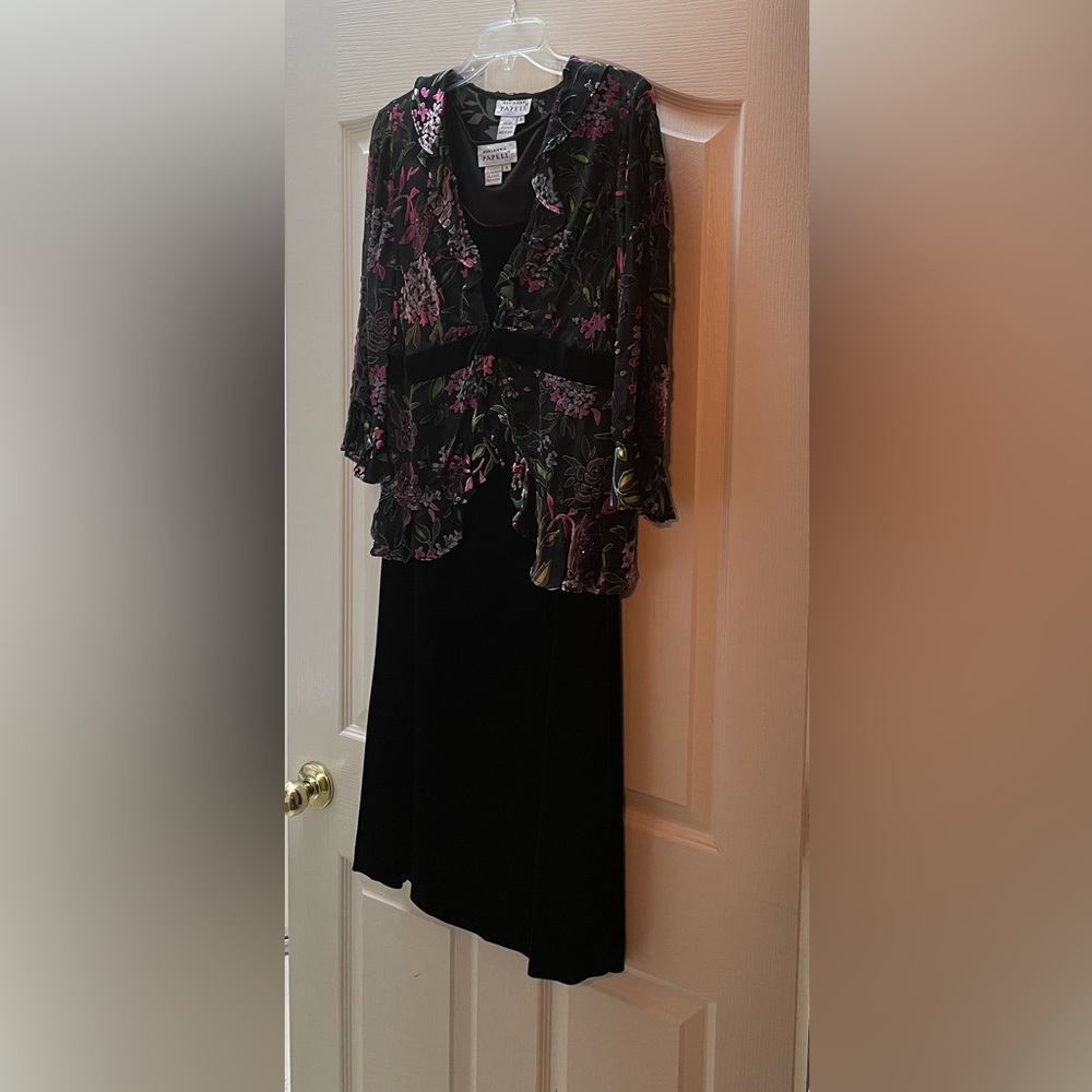 Vintage Adrianna Papell Black velvet dress with cardigan